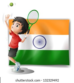 Illustration of the flag of India and the tennis player on a white background