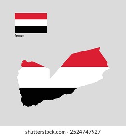 An illustration of Yemen’s flag with a map could feature the country’s outline filled with the flag’s red, white, and black stripes, highlighting key landmarks or cities.