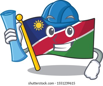 illustration flag namibia isolated with architect cartoon