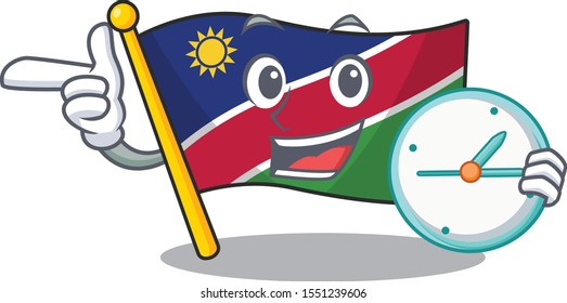 illustration flag namibia isolated with cartoon with bring clock