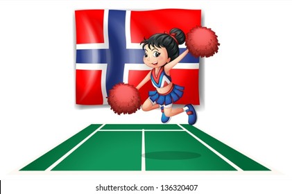 Illustration of the flag of Norway with a cheerdancer on a white background