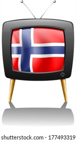 Illustration of the flag of Norway inside the TV on a white background