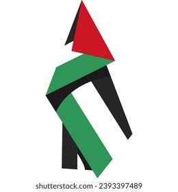 Illustration of the flag of Palestine waving in the wind on a white background