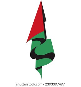 Illustration of the flag of Palestine waving in the wind on a white background