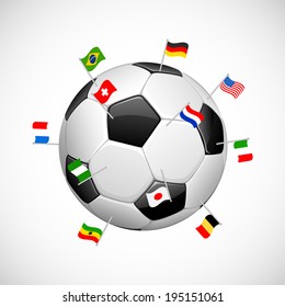 Illustration der Flagge der teilnehmenden Länder auf Fußball-Hintergrund