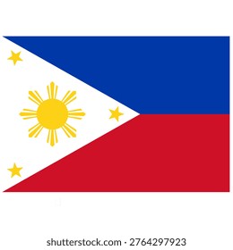 Illustration of the Flag of the Philippines, featuring its iconic sun, stars, and horizontal bands of blue and red
