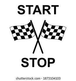 Illustration with flag race. Vector sign. Flat pattern with black flag race on white background. White background. Finish line.