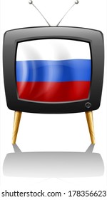 Illustration of the flag of Russia inside a television on a white background