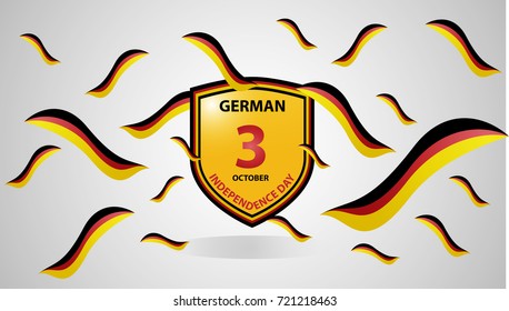 illustration of flag and shield, with ribbon, for German independence day. vector EPS10