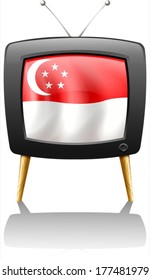 Illustration of the flag of Singapore inside a television on a white background