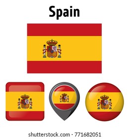 Illustration flag of Spain, and various icons. Ideal for catalogs of institutional materials and geography