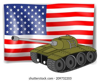 Illustration of a flag and a tank