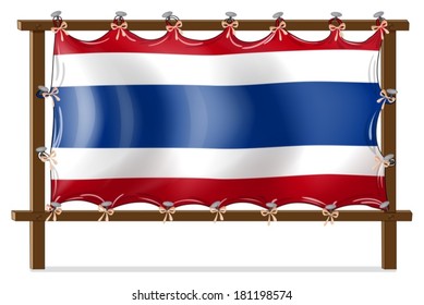 Illustration of the flag of Thailand attached to the wooden frame on a white background