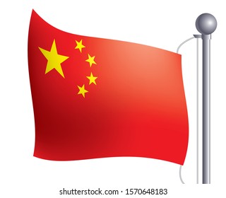 Illustration of flag waving in the wind, China flag, vector data.