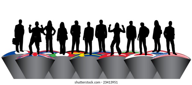 Illustration of flags and people