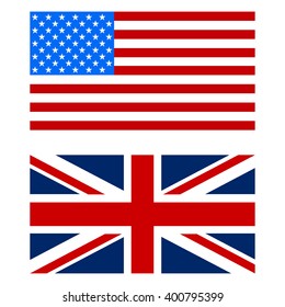 Illustration of flags the US and UK  white background