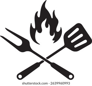 an illustration of a flame with a crossed spatula and fork