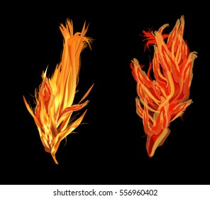 Illustration mit Flammenfedern auf schwarzem Hintergrund