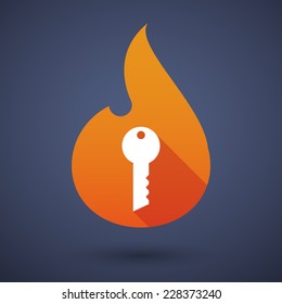 Illustration of a flame icon with a key
