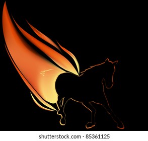 illustration with flame running horse on black