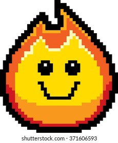 An illustration of a flame smiling in an 8-bit cartoon style.