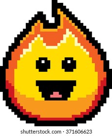 An illustration of a flame smiling in an 8-bit cartoon style.