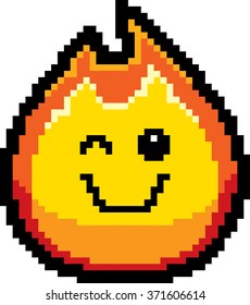 An illustration of a flame winking in an 8-bit cartoon style.