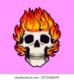 Illustration of a Flaming Skull - Colored Variant