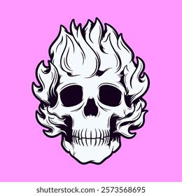 Illustration of a Flaming Skull - Monochrome Variants
