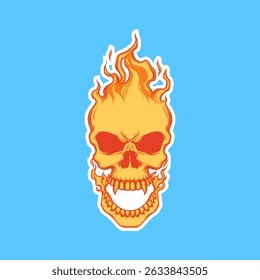 Illustration of a Flaming Skull with Vibrant Colors on a Blue Background