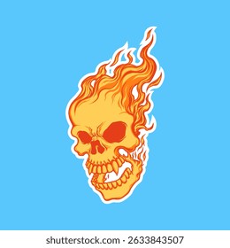 Illustration d'un crâne flamboyant avec des Couleurs vives sur fond bleu