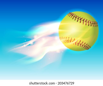 An illustration of a flaming softball in the sky. Vector EPS 10 contains transparencies and gradient mesh.