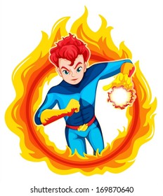 Illustration of a flaming superhero on a white background