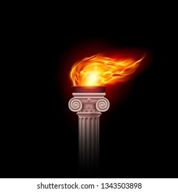 Illustration of a Flaming Torch Based on the Torches of Ancient Greece and Rome on Black Background