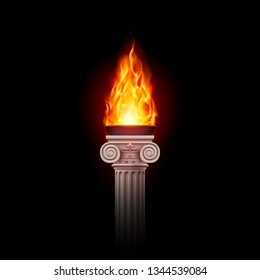 Illustration of a Flaming Torch Based on the Torches of Ancient Greece and Rome in the Dark