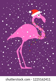 Illustration of the flamingo bird in Christmas decorations