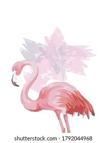ILLUSTRATION FLAMINGO with water color effect, good for poster design to expose the tropical vibes