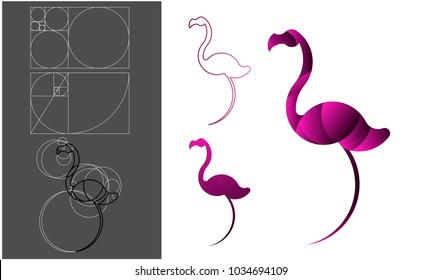 Illustration flamingo.Flamingo logo. Stylized Flamingo Sign, Emblem or Logo Template. Made With Golden Ratio Principles.Golden Ratio .