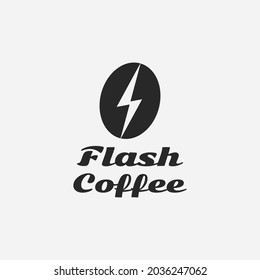 Diseño del logo de Flash Coffee. Silhouette de Coffee Bean con diseño de logotipo Lightning Fast