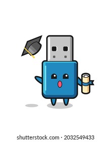 Illustration of flash drive usb cartoon throwing the hat at graduation , cute style design for t shirt, sticker, logo element