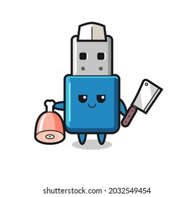 Illustration of flash drive usb character as a butcher , cute style design for t shirt, sticker, logo element