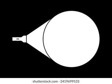 Ilustración de una linterna brillando en una pared. Fuente de luz móvil o artificial. Un rayo de luz para iluminar un espacio en la oscuridad.