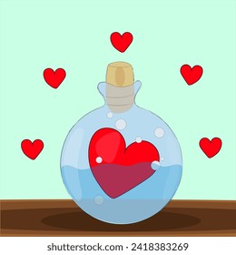 illustration of a flask with a heart, laboratory of love