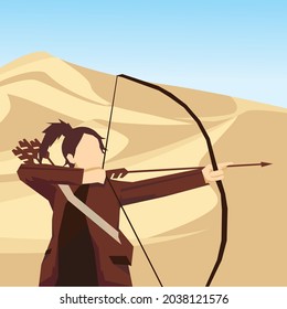 illustration of a flat archer with a desert background
