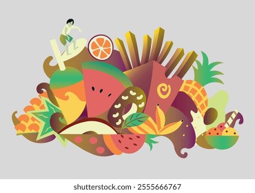 illustration in flat art suitable for juice bar wall art