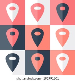 Illustration of Flat blue pink pin icon set