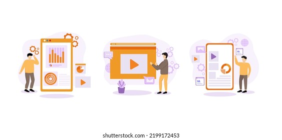 Paquete plano de ilustración de diseño de marketing