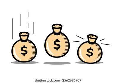 illustration flat cartoon of fall coin bag