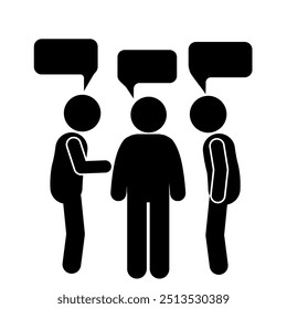 ilustração de personagens planos e figuras de palitos tendo uma discussão, diálogo, conversa