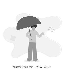 Illustration von flachen Figuren und Strichfiguren mit Regenschirmen